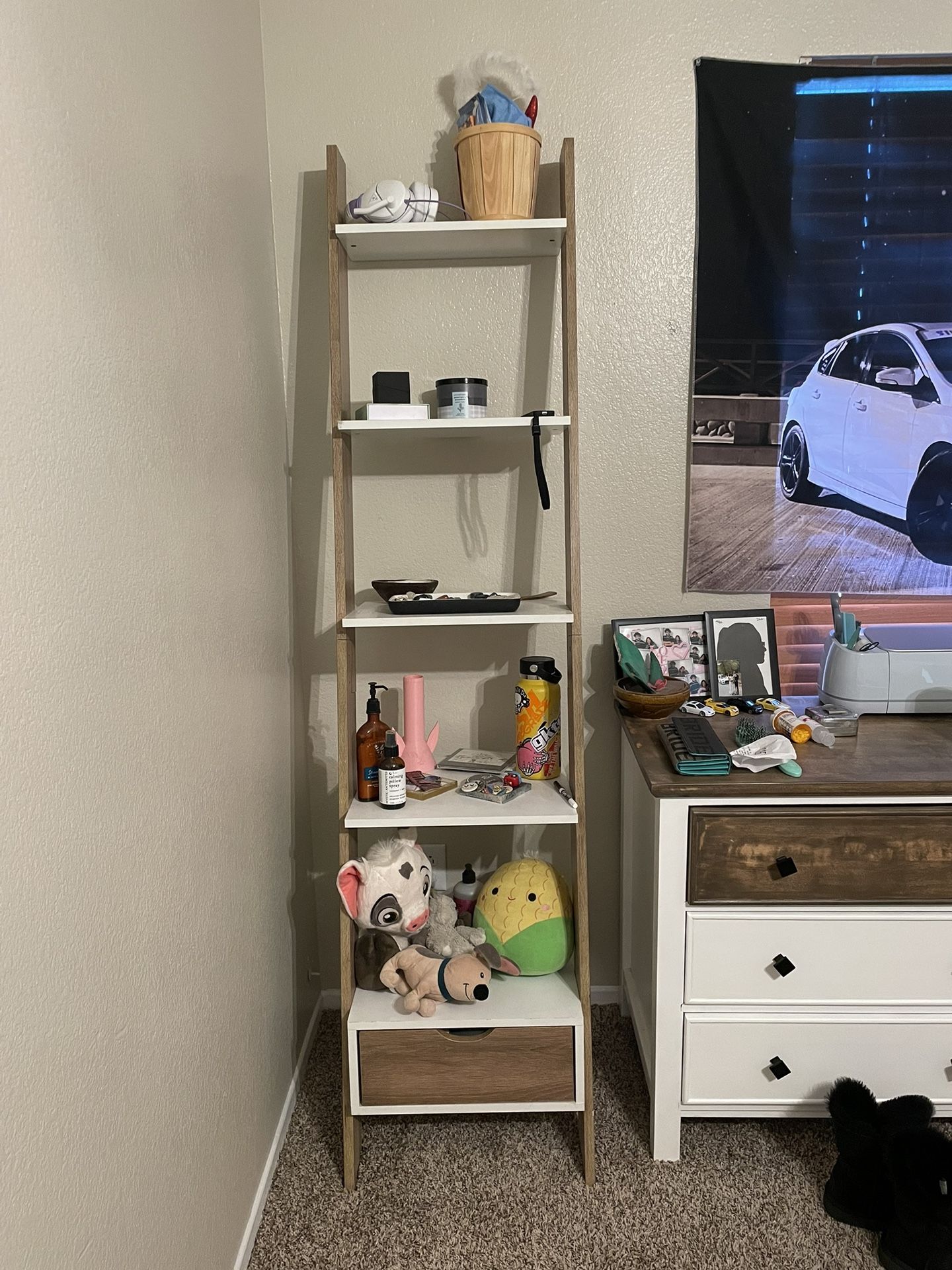 ladder shelf with drawer