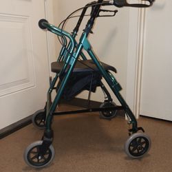 Walker Rollator Features Concealed Storage Bag Rubber Outdoor Wheels Deluxe Forest Metallic Green Paint Type Bricks Back Brakes And More Like New