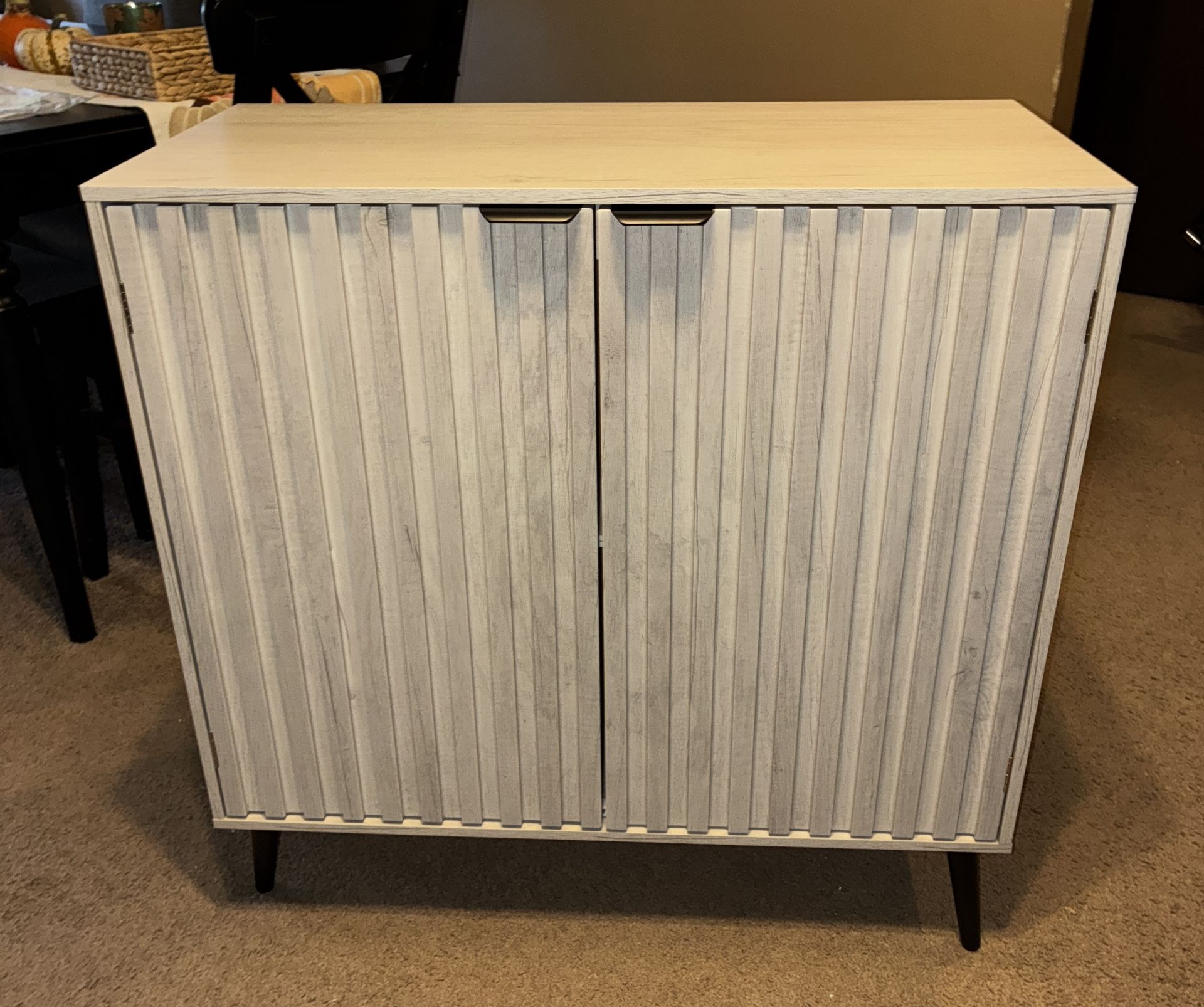 NEW Gray Buffet Cabinet with Storage, Sideboard with Fluted Doors and Metal Legs, Storage Cabinet with Adjustable Shelf