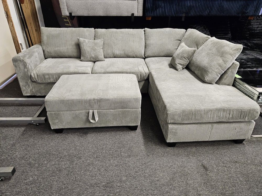 Brand New Sectional Corduroy & Storage Ottoman $567