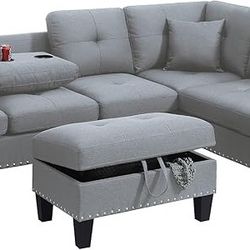 Sectional With Ottoman Grey New