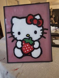 Hello Kitty Glass Painting In A Picture Frame