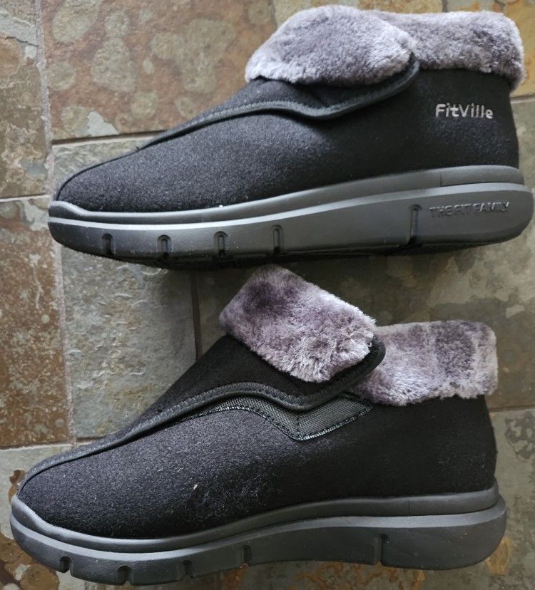 Fitville Black Mens Easytop Diabetic Winter Boots V3