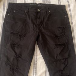 Ninth Hall Rogue Black Shredded Skinny Tapered Jeans Size 38