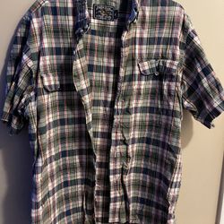 American Living Men's Shirt Sz XL Cotton  Button Front Plaid Short Sleeve Like NEW Smoke Free