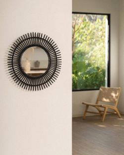 Black Rattan Wall Mirror