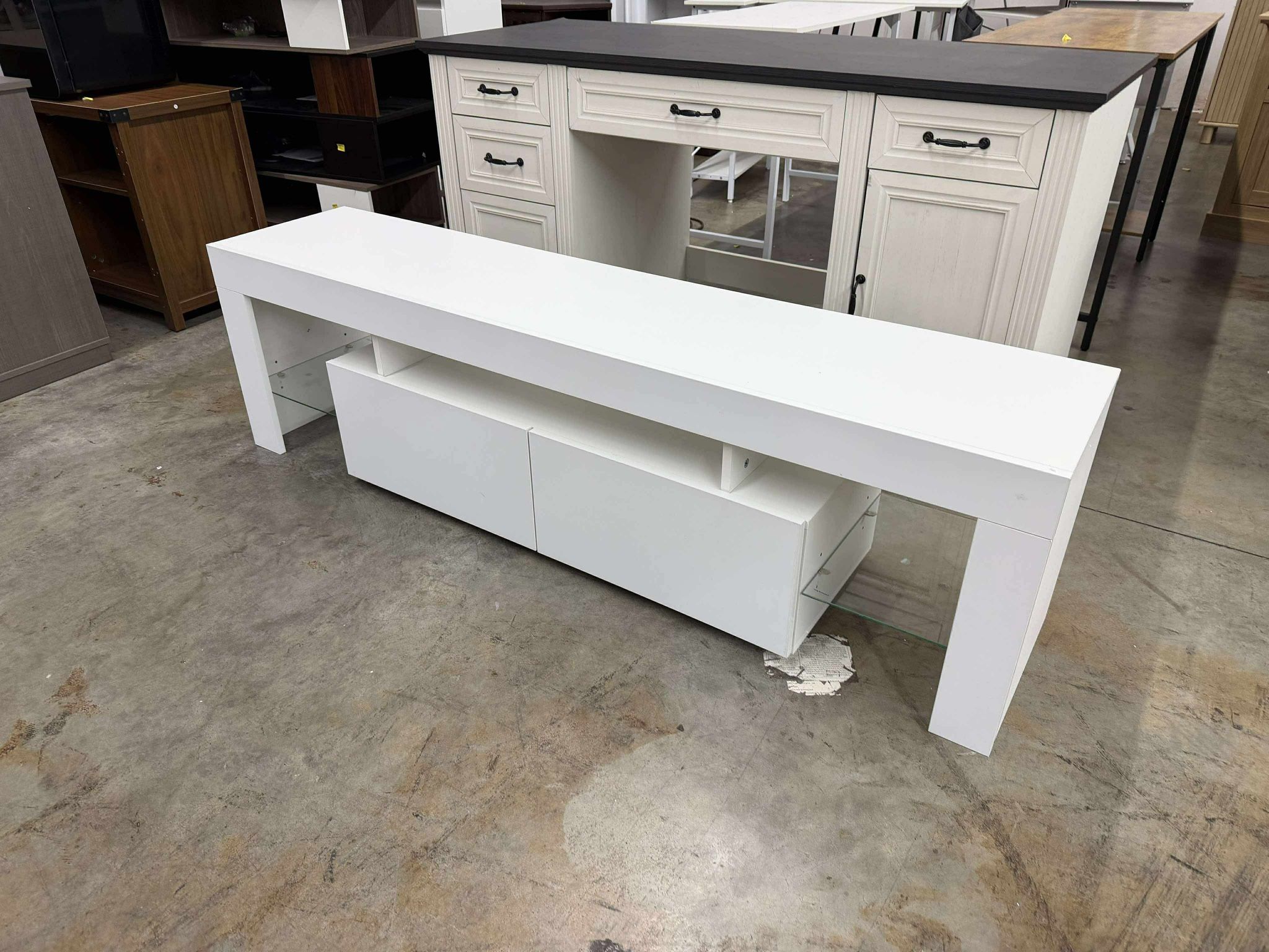 White Modern TV Stand,Storage Drawers for TVs Up to 70 Inches
