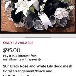 Black And White Deco Mesh Floral Arrangement 