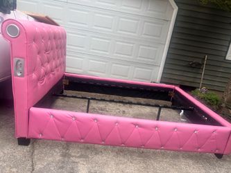Full Pink Faux Leather Bed frame with Bluetooth & speakers