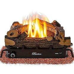 18" Premium Ceramic wood Log Set Adjustable Dual Burner 30,000 BTU heater Natural Gas Indoor Fireplace Fire Wood