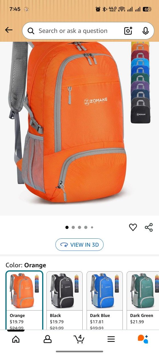 ZOMAKE Lightweight Packable Backpack 30L, Foldable Hiking Backpacks Water Resistant Compact Folding Daypack for Travel(Orange)