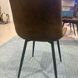 SUDICA Set of 4 Brown Faux Suede Dining Chairs, Upholstered Wide Seat with Black Metal Legs