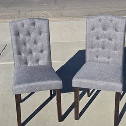 Costway Wooden Dining Chair Set of 2 Padded Seat Kitchen Gray Silver Fabric Upholstered