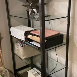 Hammered Black Iron Metal  Stand with 5 Glass Shelves