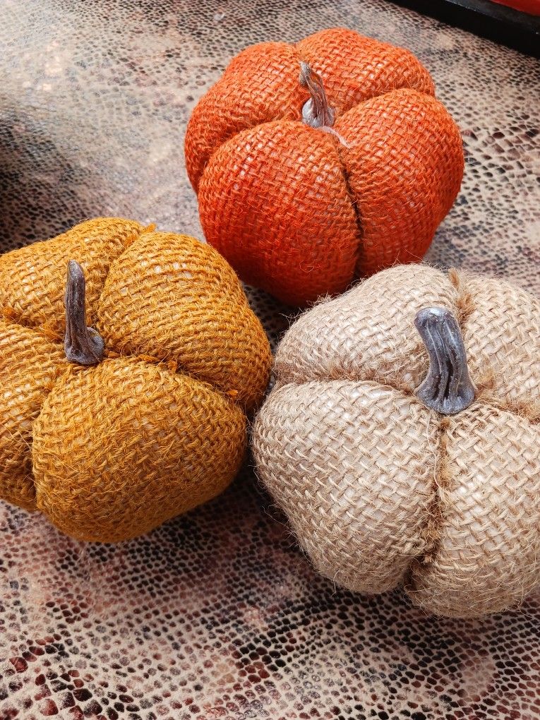 Burlap Fabric Pumpkin Trio