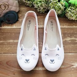SIZE 3 GIRLS BIG KIDS GLITTERY PALE ROSE CAT BALLERINA FLATS