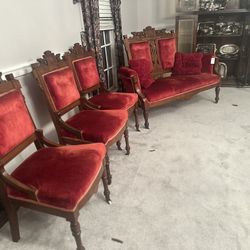 Red Velvet Antique Furniture Set