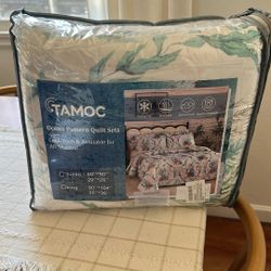 Uspring Cooling Coastal Quilts Queen Size Soy Fiber Filling Bedding Set, 3 Piece Cool Comforter for Hot Sleepers, Lightweight Breathable Soft Summer B