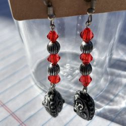 Handmade Valentines Day Red And Gray Dangle Earrings