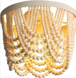 Boho Ceiling Light 3 Light Wood Beaded Chandelier for Dining Room