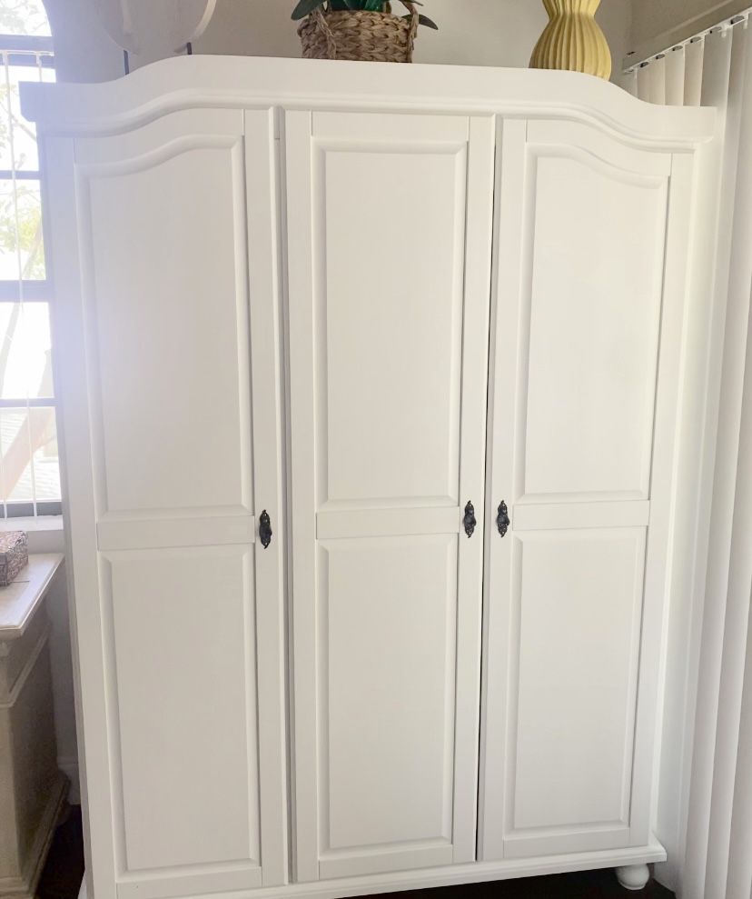 Solid Wood White Armoire Wardrobe Closet