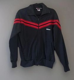 Vintage Wilson Men’s Track Jacket – Black/Red, Size Large (80s Retro)