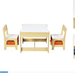 Gymax Kid's Woodenn Table & 2 Chairs 