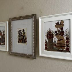 Set of 3 Framed Folk Art Collages