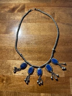 Vintage Tribal Silver toned Lapis Lazuli Necklace