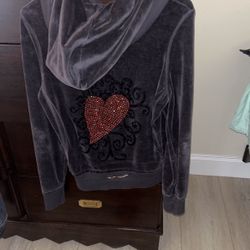Twisted Heart Velour Sweatshirt Jacket With Jeweled Heart