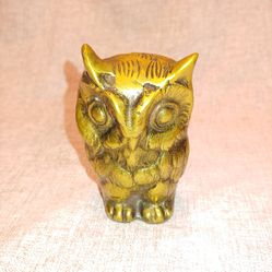 1970s Brass Owl Figurine Paperweight