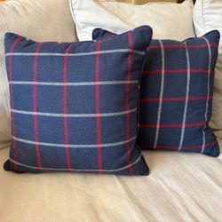 (2) Plaid Zippered Throw Pillows 18” ( Custom Made) - Red / Blue