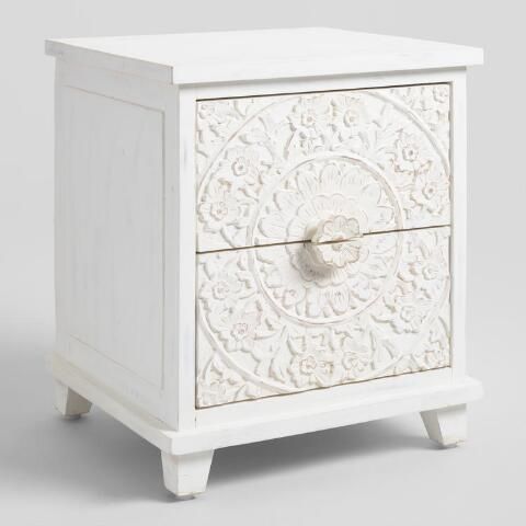 Whitewash Carved Zaria Nightstand *SET OF 2* From World Market