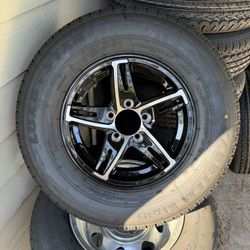 New 205-75-14inch Trailer Tires With Black Aluminum Wheels. 