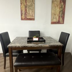 Marble Top Dining Table & Bench 