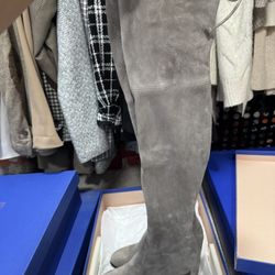 Stuart Weitzman Highland Stretch-Leather Over-the-Knee Boot 6.5 Grey 