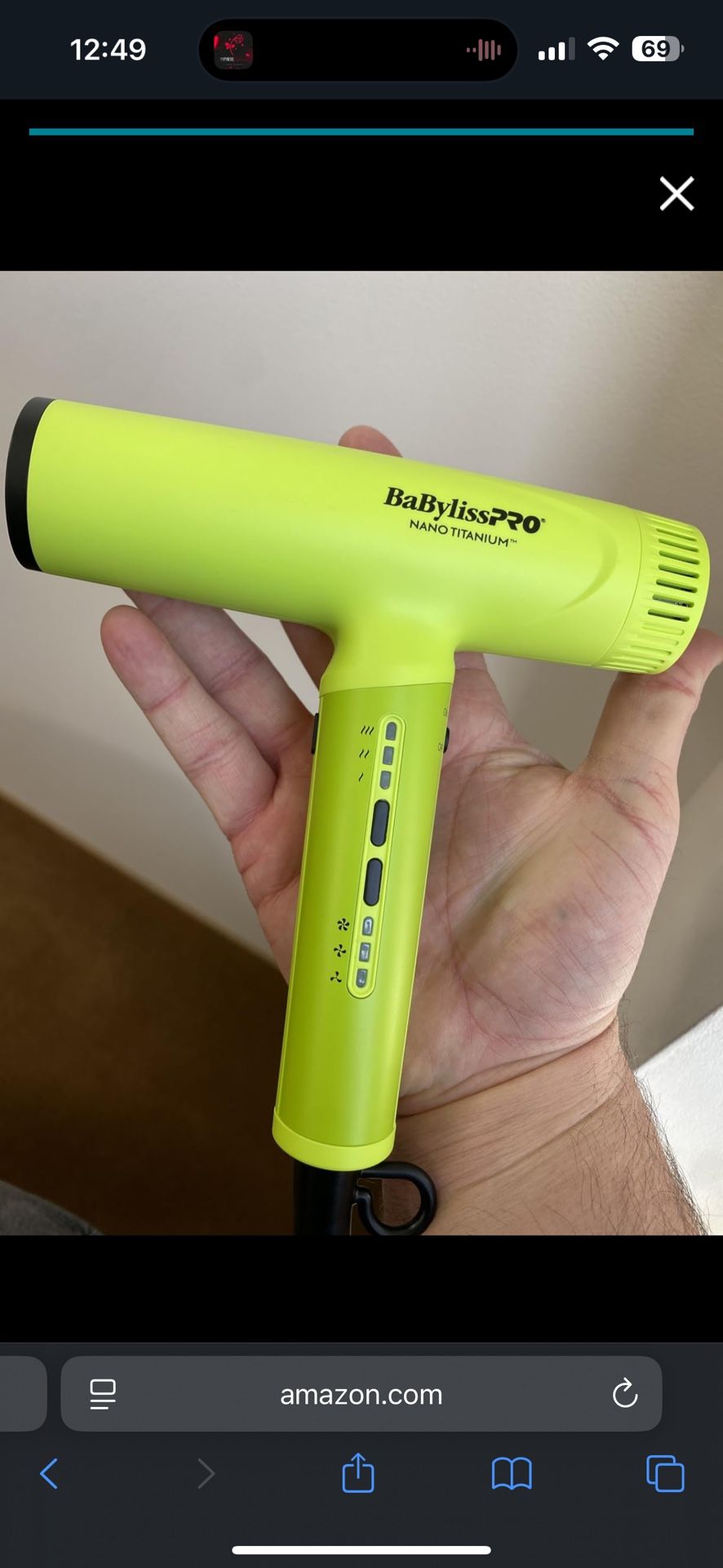 BaBylissPRO Nano Titanium Professional Nano Light Ionic Dual-Voltage Lightweight Hair Dryer, Portable Travel Professional Styling Tool with Diffuser,