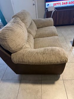 Beige Fabric and Brown Base Sofa