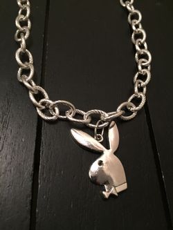 20” 925 Silver Plated Shackle Chain Necklace with Playboy Bunny Pendant