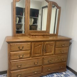 Antique Real Wood Mirror Dresser 
