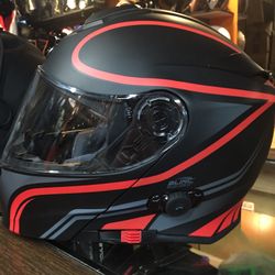 New Flat Black And Red Dot Motorcycle Bluetooth Helmet $200