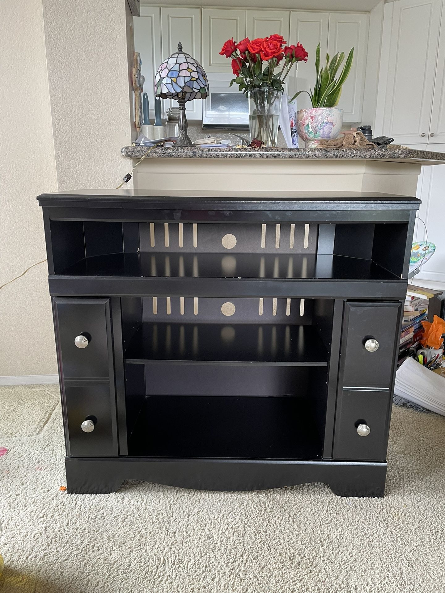 Black Bookcase Shelves Storage TV Stand