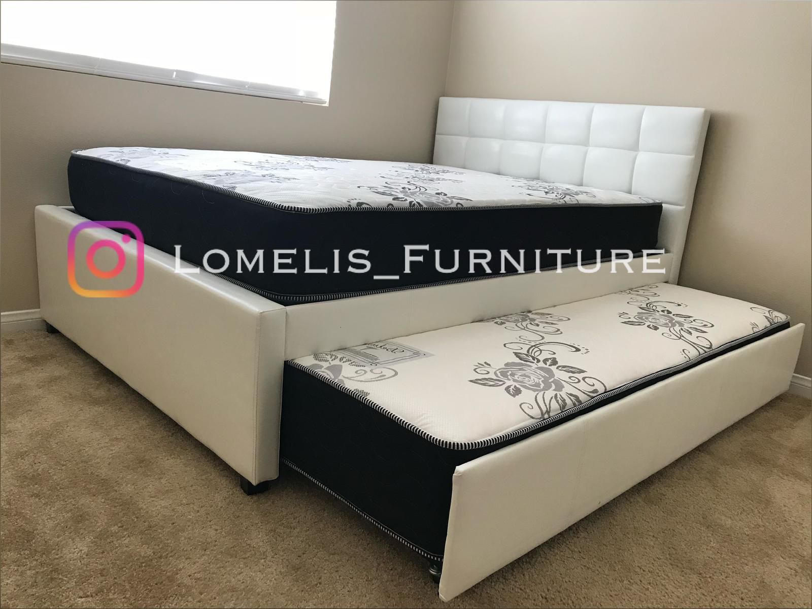 Full/Twin White Trundle Beds w. Orthopedic Mattresses Included 