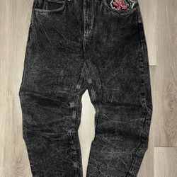 Ninth Hall Ambush Embroidered Black Denim Jeans. Cargo black jeans