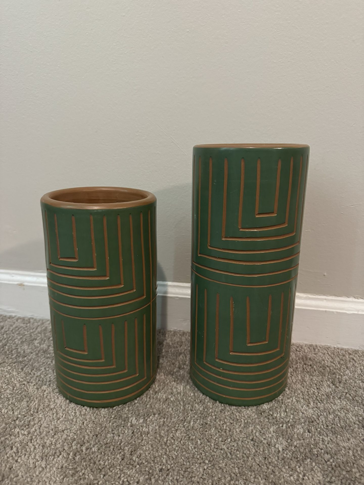 Green Ceramic Flower Vases Cylinder Set