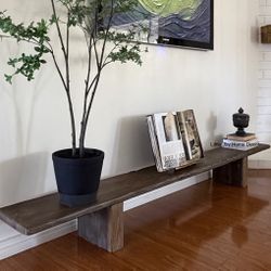 Handcrafted Wabi-Sabi Style Low Profile Chunky Leg Long Bench in Chocolate Color 