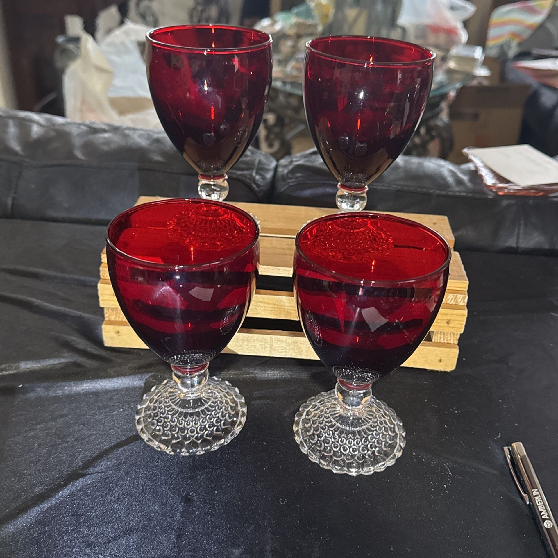 I Have Four Vintage Anchor Hocking Royal Ruby Bubba Foot Drinkware Glasses