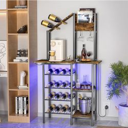 Wine Rack Table with RGB LED Lights and Outlet