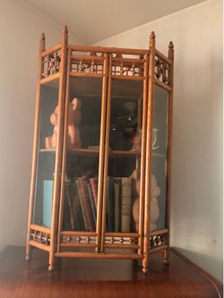 Antique Victorian Oak Stick & Ball Curio China Cabinet
