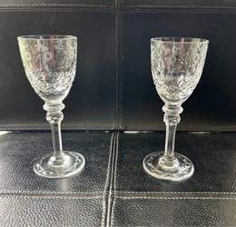 Two Rogaska Gallia Etched Crystal Cordial Glassss